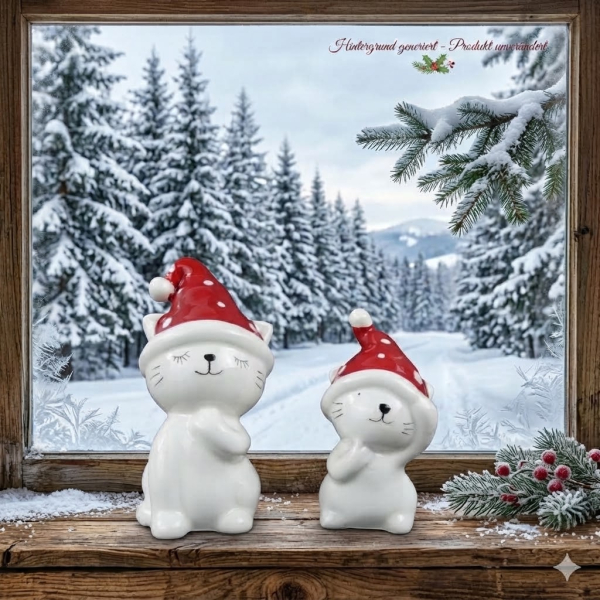 Dekofigur 2er-Set „Weihnachtskatzen“ – für ein Herz voller Weihnachtszauber